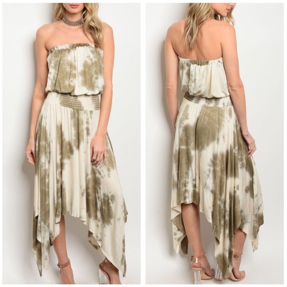 A Southern Gypsy Dresses & Skirts - Olive Cream Tie Dye Strapless Boho Maxi Dress